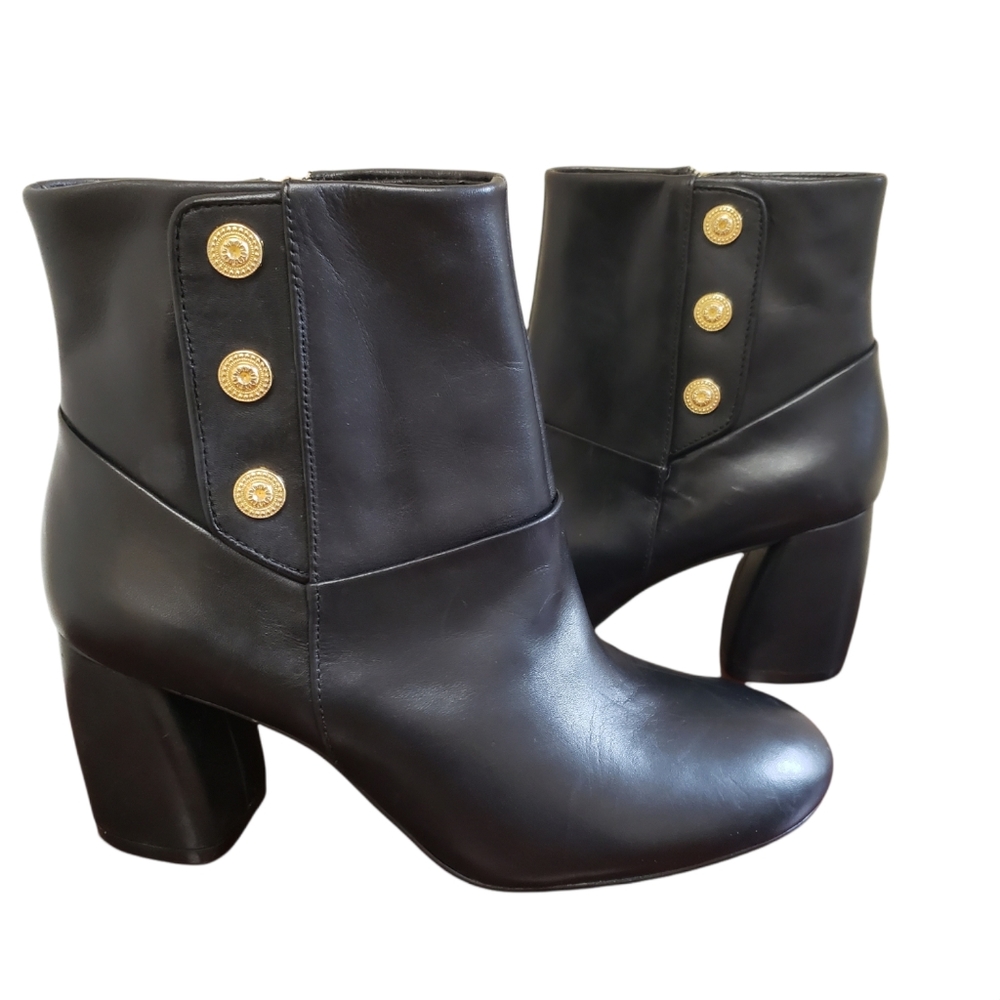 Nine West Women's Kirtley Block Heel Leather Boots Black Zipper 6.5 M EUC